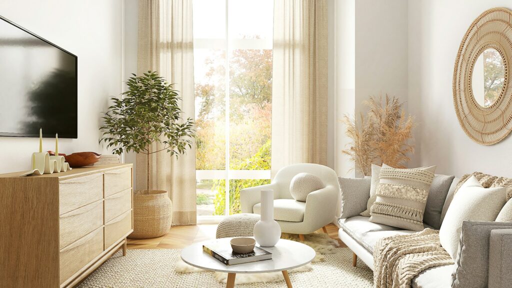 Soggiorno luminoso con luce naturale, esempio di foto annuncio Airbnb ben curata